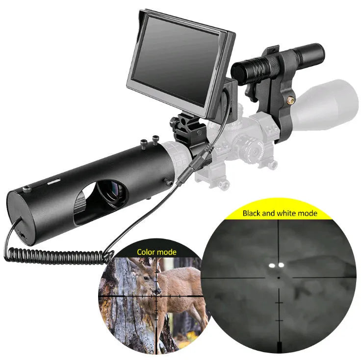 Black digital night vision goggles with 5 inch LCD display and large objective lens