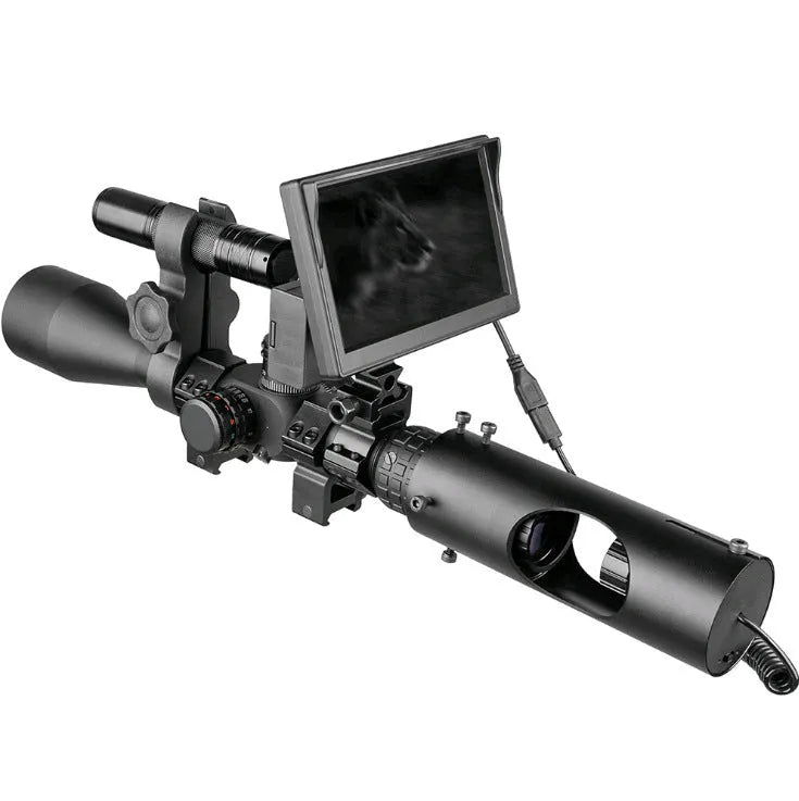 Black digital night vision goggles with 5 inch LCD display and large objective lens
