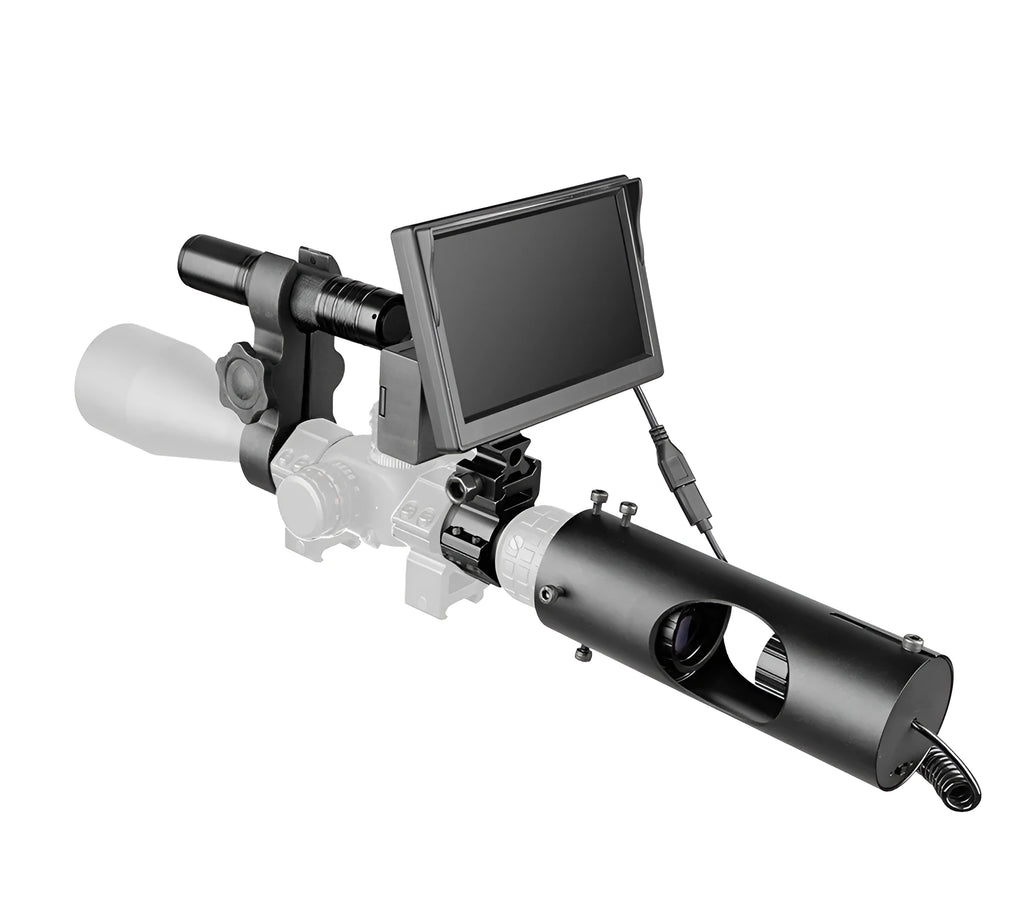 Black digital night vision goggles with 5 inch LCD display and large objective lens
