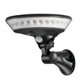 White solar-powered security light with 360-degree LED illumination and a motion sensor on a black base.