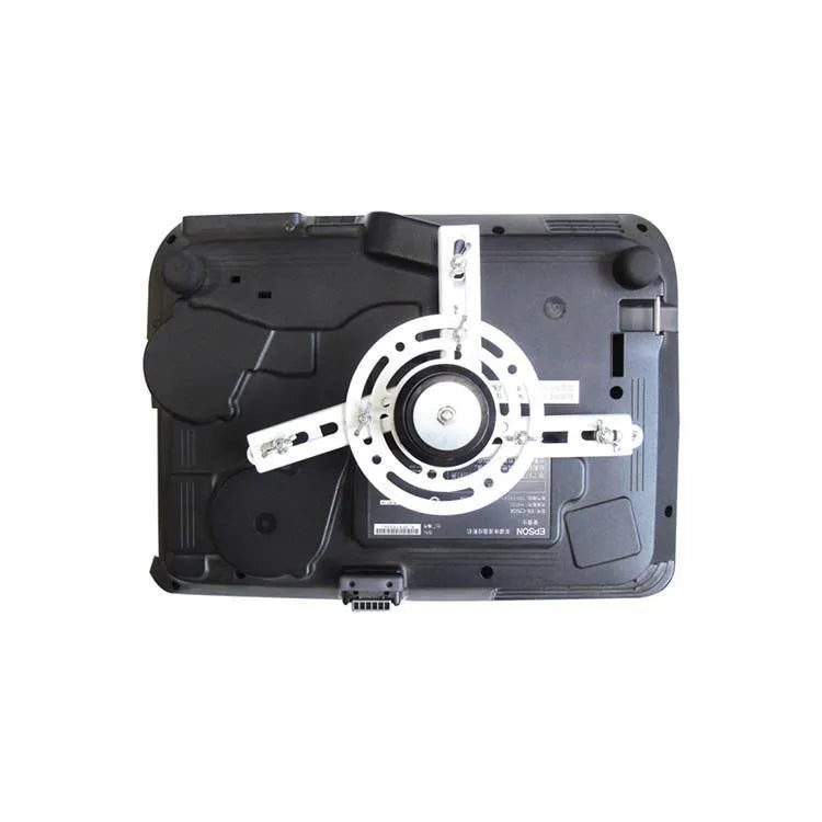 Electric ceiling lifting hanger for a projector with wireless remote control on a white background.