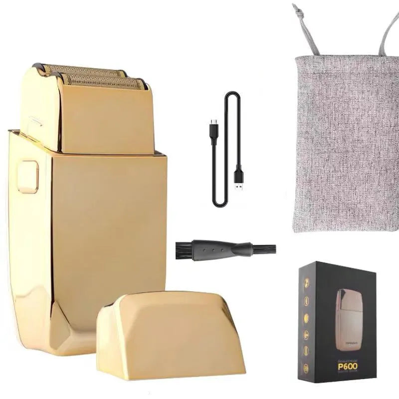 Gold cordless hair cutting machine model 2880 with 25W motor and dual-power mode on a white background