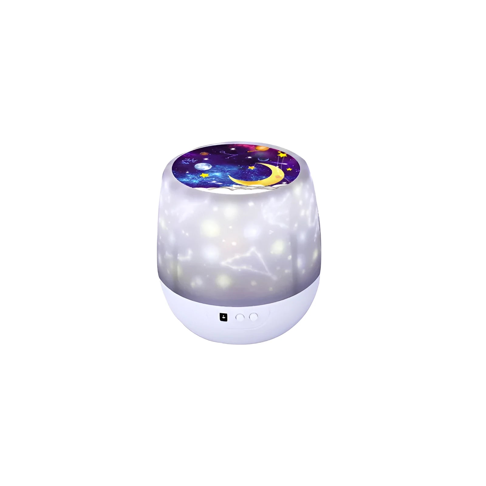 Pruixin PRX1363 rotating LED projector night light displaying star and love patterns on a wall.