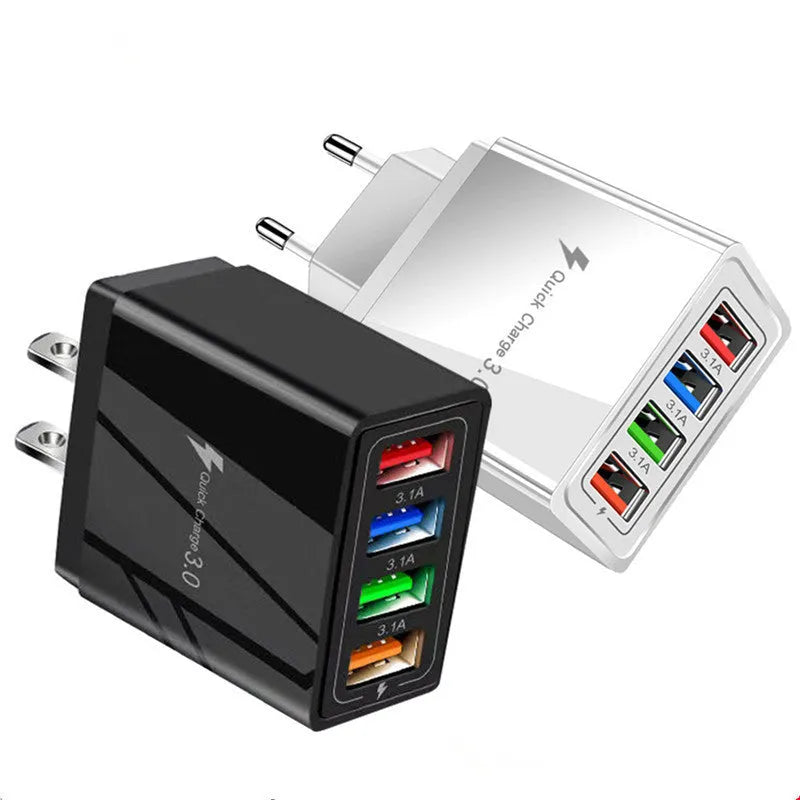 Luminous 4 port USB mobile phone charger with indicator lights in multiple colour options