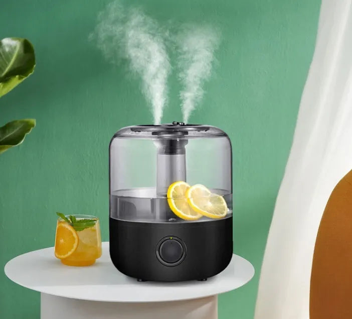 White or black mechanical humidifier with 3-litre tank, dimensions 183mm wide by 233mm tall.