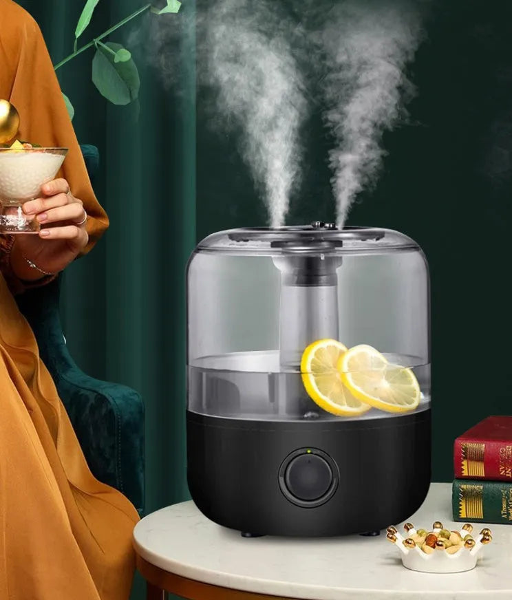 White or black mechanical humidifier with 3-litre tank, dimensions 183mm wide by 233mm tall.