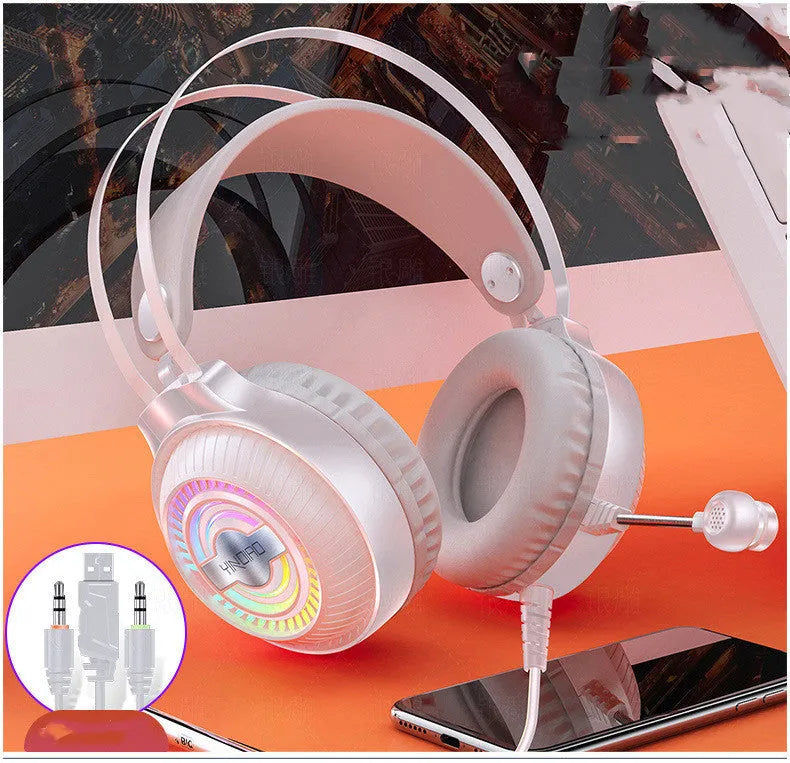 Wired PC headset with microphone, 50mm driver, 3.5mm straight plug, protein earmuffs, black colour on desk