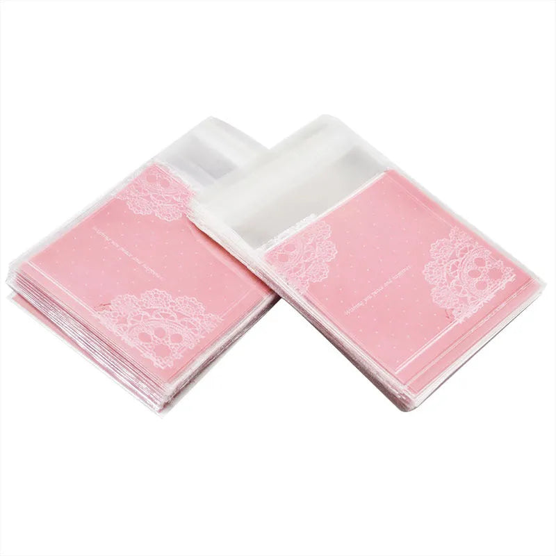 Pink self-adhesive plastic packaging bags for handmade soap with resealable strip