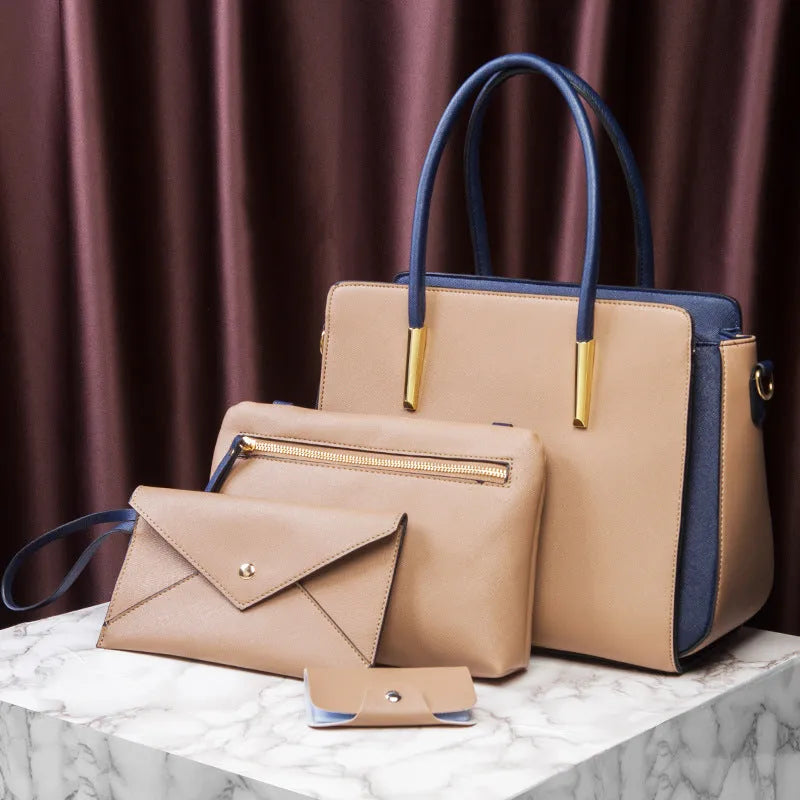 Women European style large retro handbag in colour option, with zipper closure and top handles.