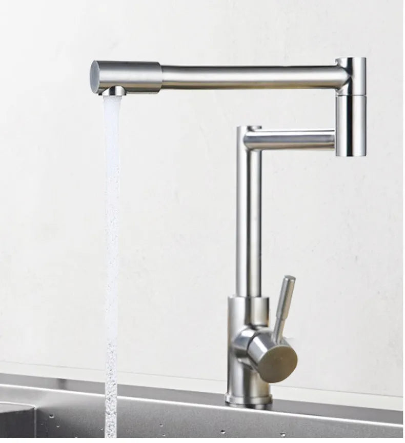 Silver stainless steel dual-handle mixer tap with 360-degree rotating spout
