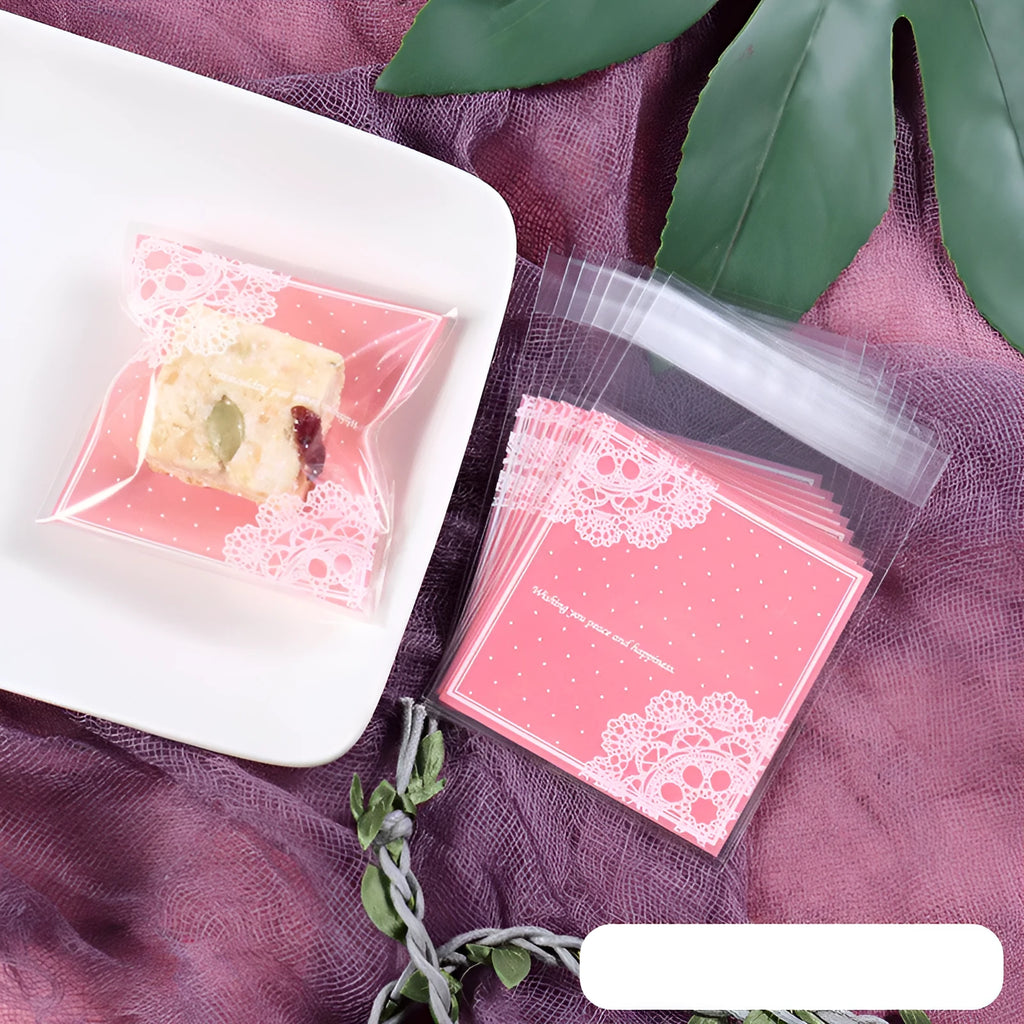 Pink self-adhesive plastic packaging bags for handmade soap with resealable strip