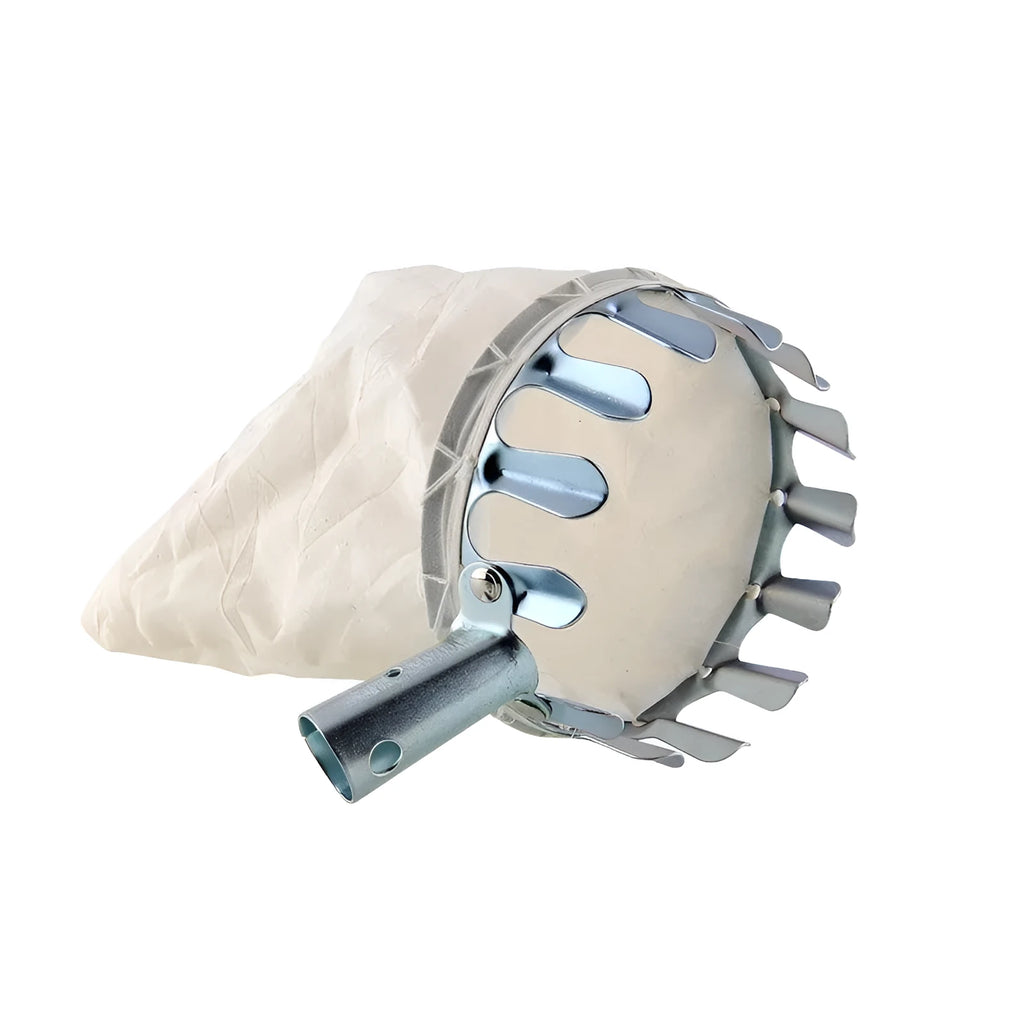 Steel-frame fruit picker basket with cloth catching bag for garden harvest
