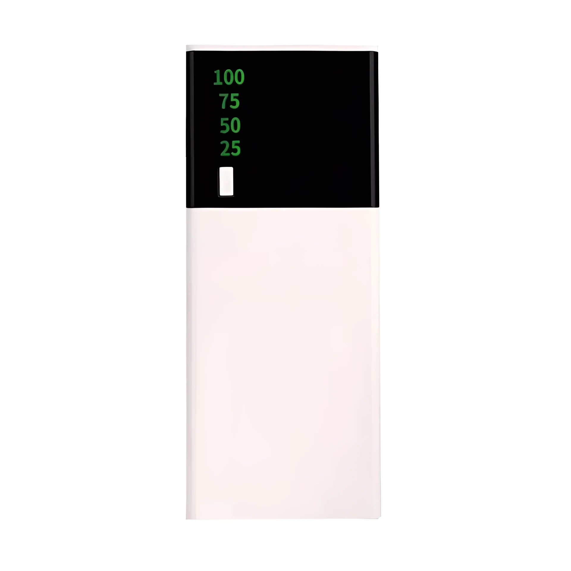 Black 20000mAh power bank showing compact 135x60x20mm dimensions with included charging cable