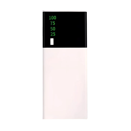 Black 20000mAh power bank showing compact 135x60x20mm dimensions with included charging cable
