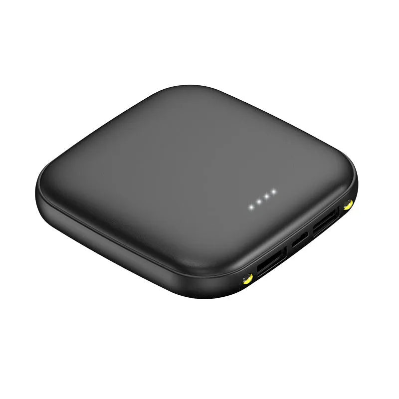 Mini 20000mAh power bank with LED flashlight in compact 82mm square design