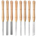 8-piece woodturning tool set in wooden storage box with chrome vanadium alloy steel construction