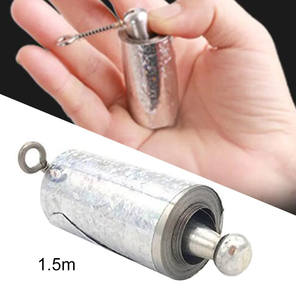 Metal telescopic magic wand in silver finish extended to full length on a dark background
