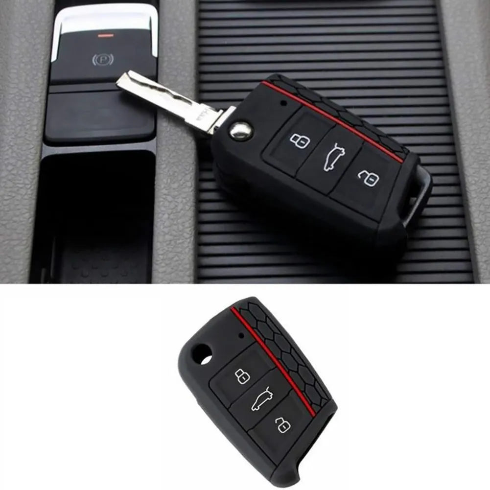 Silicone car key case for Volkswagen Series in half-pack sports version red edge black colour