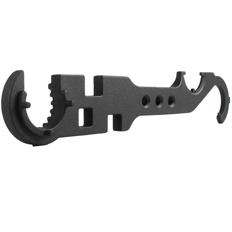 Black steel multi-function combination wrench for AR-15 and M4 rifles on a plain background.