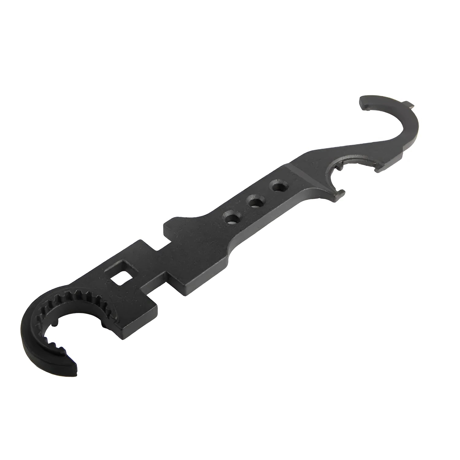 Black steel multi-function combination wrench for AR-15 and M4 rifles on a plain background.