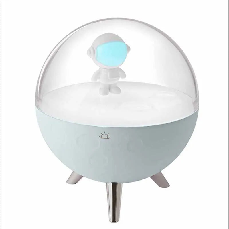 USB-powered cartoon-style LED night light in modern white or blue colour with button switch