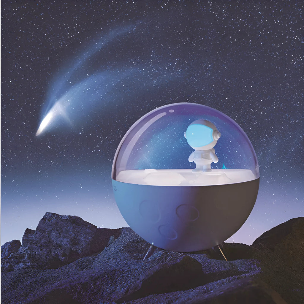 USB-powered cartoon-style LED night light in modern white or blue colour with button switch