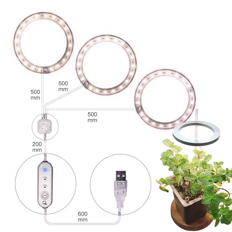 LED grow light full spectrum angel ring USB phytolamp for indoor plants