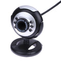 USB webcam with six white LED lights around the lens for video calling in low light