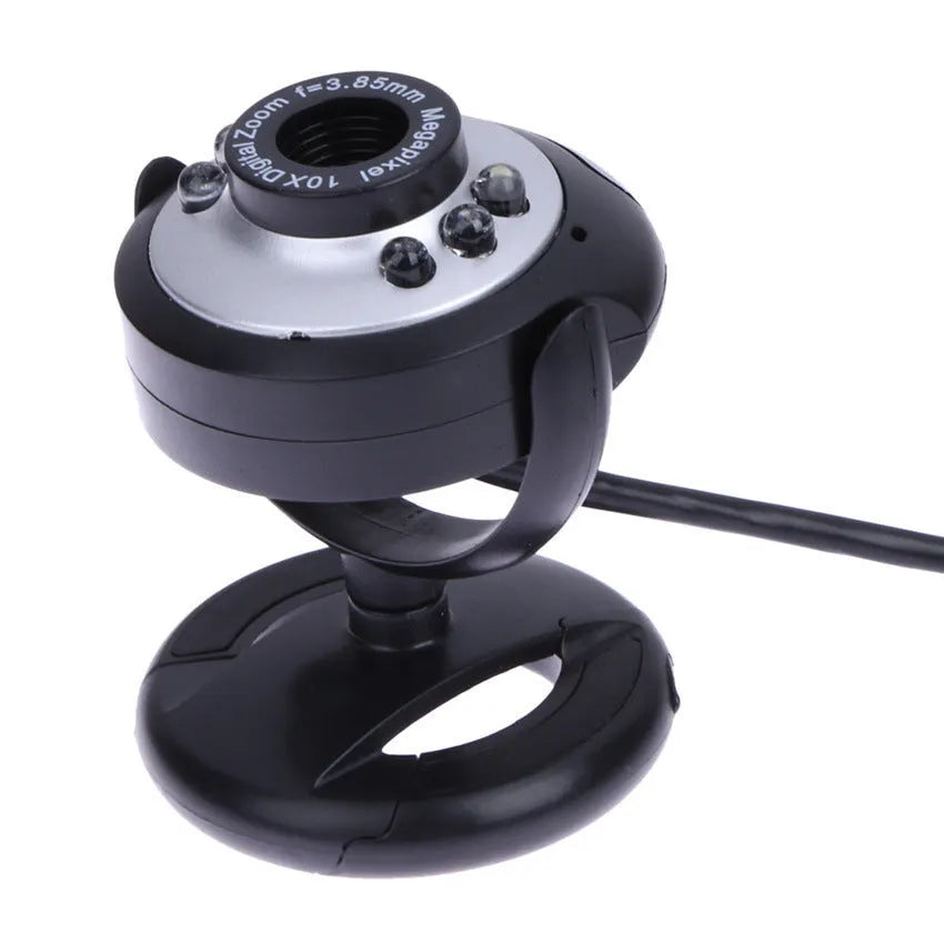 USB webcam with six white LED lights around the lens for video calling in low light