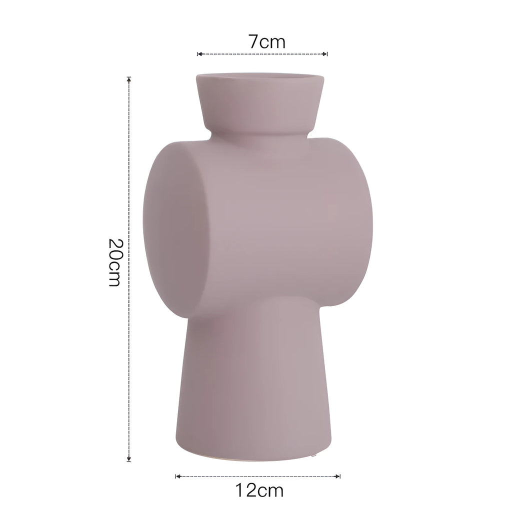 Nordic Morandi simple hammer ceramic vase in beige, brown, or purple glaze colours.