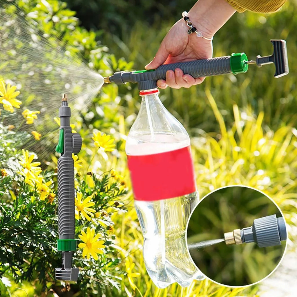 Grey universal beverage bottle watering sprayer nozzle with 30cm tube on plant pot