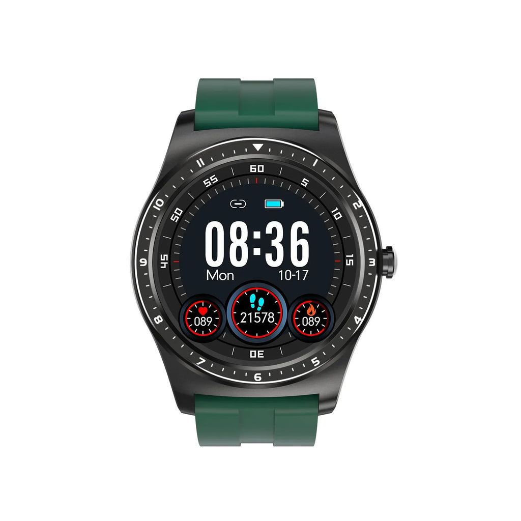 Black full touch smart watch with heart rate and blood pressure monitoring on a wrist