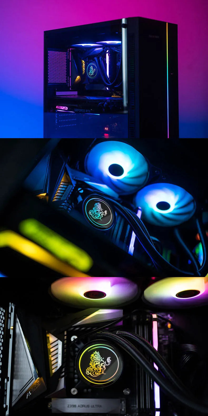 Kirin 240 CPU water cooling radiator with colourful ARGB lighting on 240mm copper-aluminum radiator
