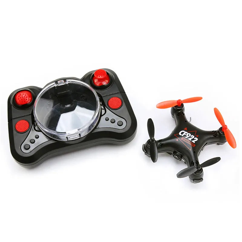 Compact bright gold fixed height remote control quadcopter aircraft with four blades and a handle-style remote.