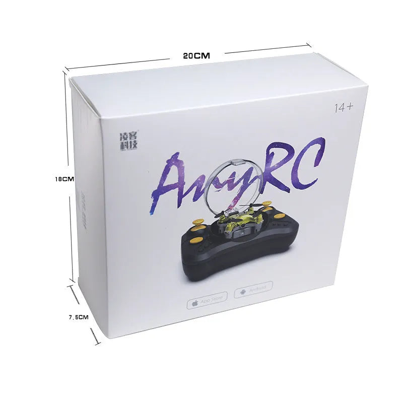 Compact bright gold fixed height remote control quadcopter aircraft with four blades and a handle-style remote.