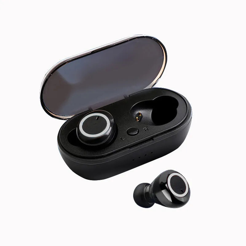 Black and red TWS Bluetooth wireless stereo earbuds showing earplug design.