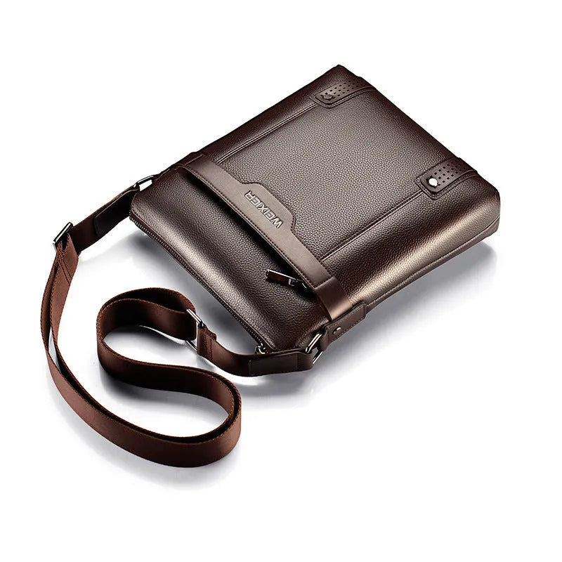 Men's medium shoulder bag in PU leather with square design and zipper opening