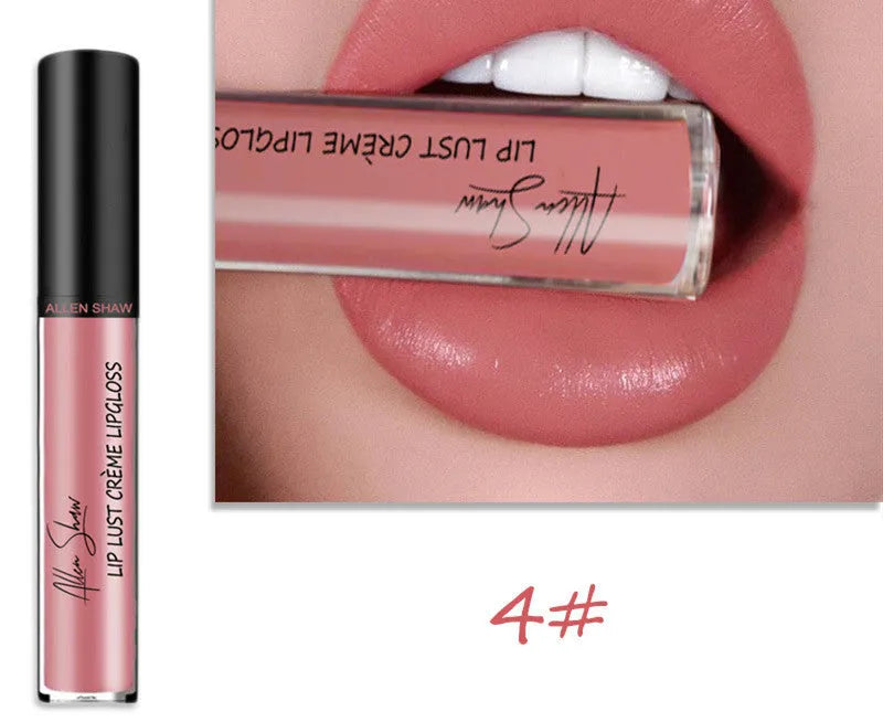 Silky cream texture lip gloss bullet in a range of colours, showing mineral-based formula.