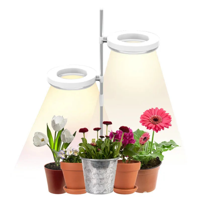 Compact desk plant growth lamp with full spectrum light on a home office workspace.