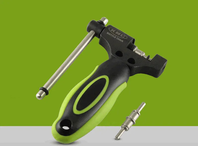Green steel bicycle chain cutter with double shaft device and a separate chain driver tool