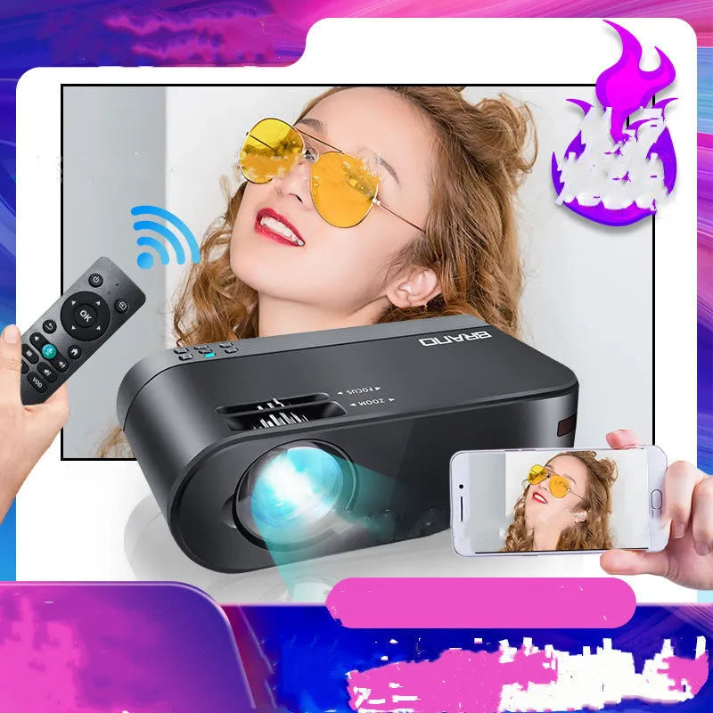 Portable Android WiFi projector unit with lens for wireless same-screen projection and AI voice control