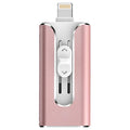 Metal USB flash drive with both USB and Lightning connectors in silver finish