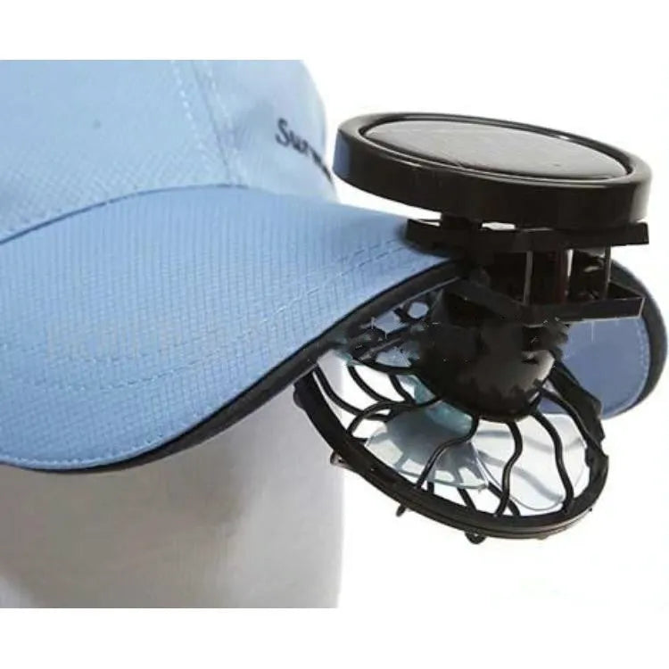 Black solar-powered clip-on cooling fan with portable design for outdoor use
