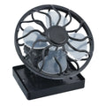 Black solar-powered clip-on cooling fan with portable design for outdoor use
