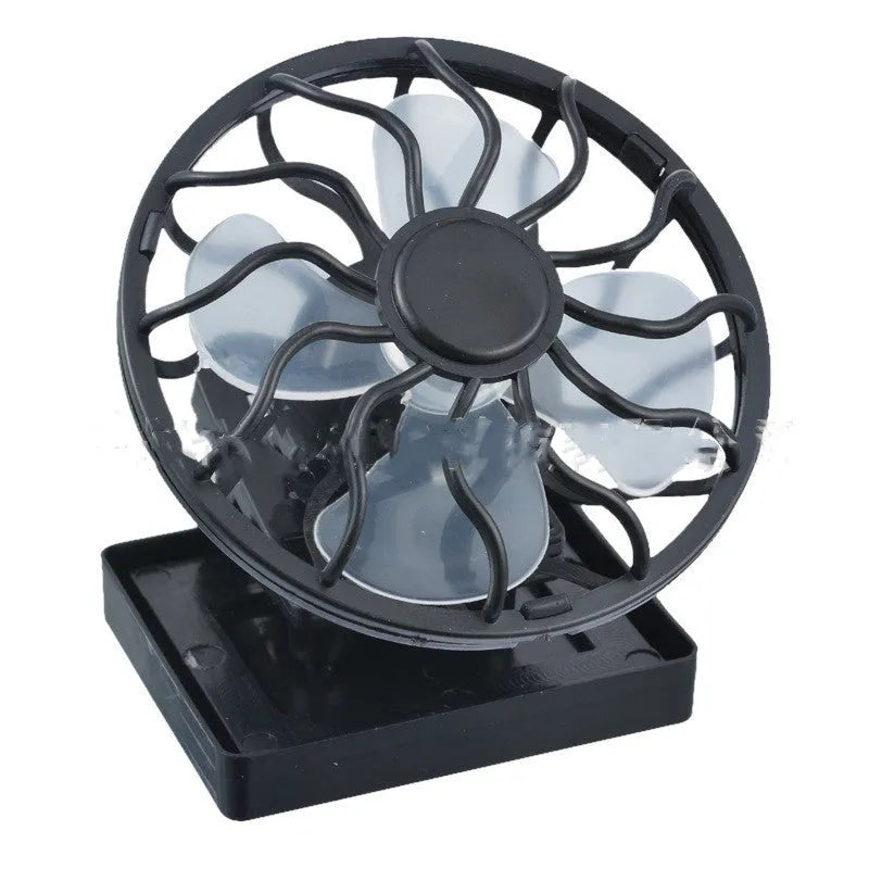 Black solar-powered clip-on cooling fan with portable design for outdoor use