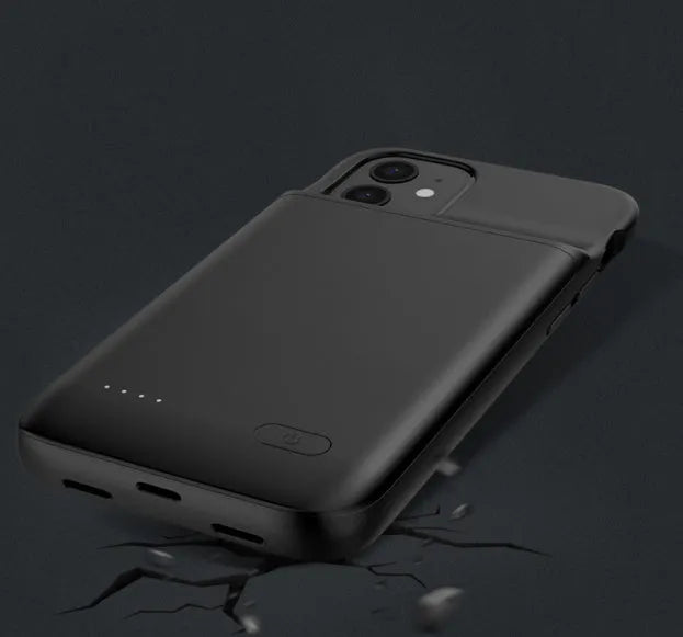 Black ultra-thin TPU soft bag wireless back clip battery for iPhone 12 with multi-USB port.