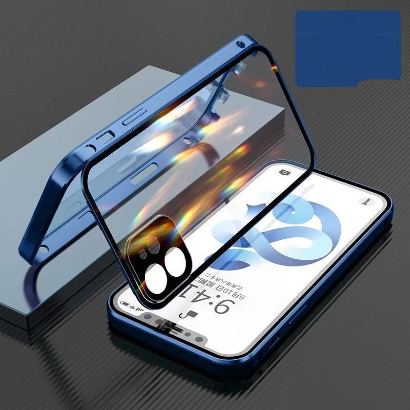 Aluminium metal frame tempered glass back bumper case for Apple iPhone with camera lens cover