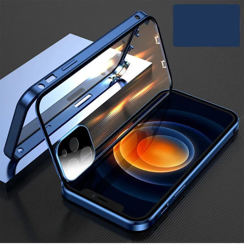 Aluminium metal frame tempered glass back bumper case for Apple iPhone with camera lens cover