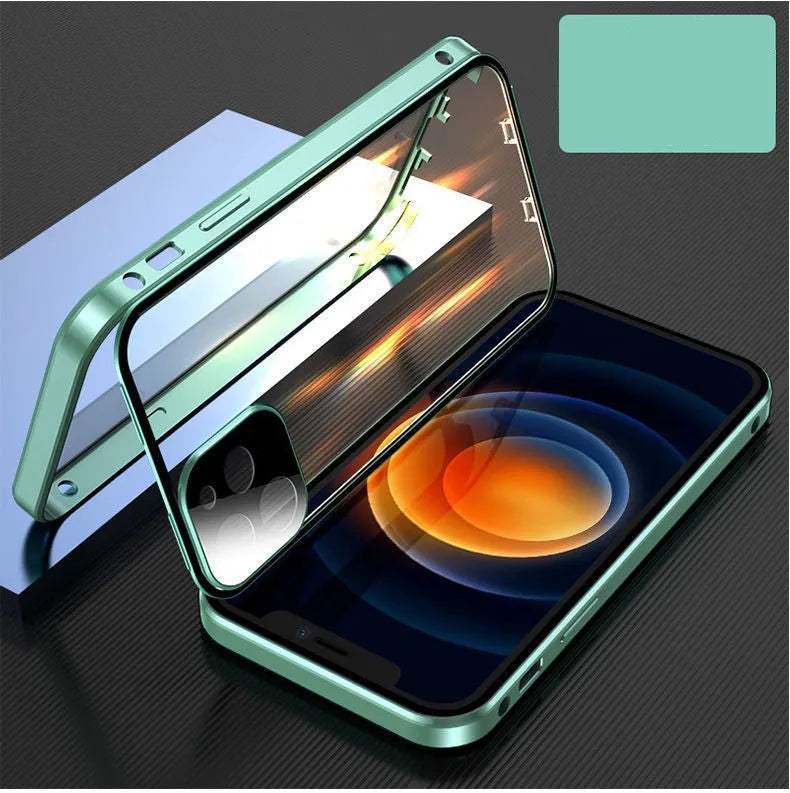 Aluminium metal frame tempered glass back bumper case for Apple iPhone with camera lens cover