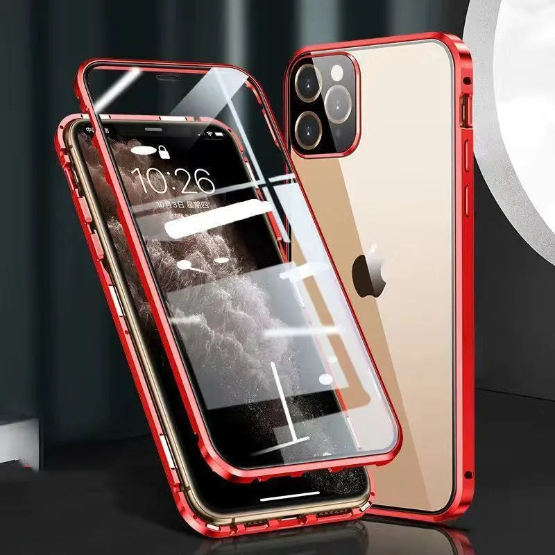Aluminium metal frame tempered glass back bumper case for Apple iPhone with camera lens cover